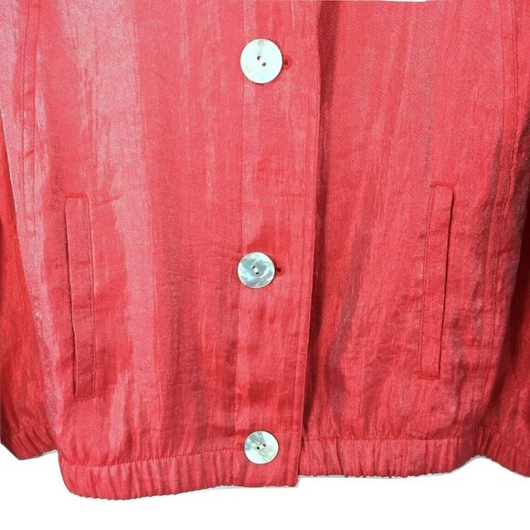 Ruby Rd Shirt Blouse Size 12 Melon 3/4 Roll Tab Sleeves Shimmery Elastic Waist - Picture 6 of 8